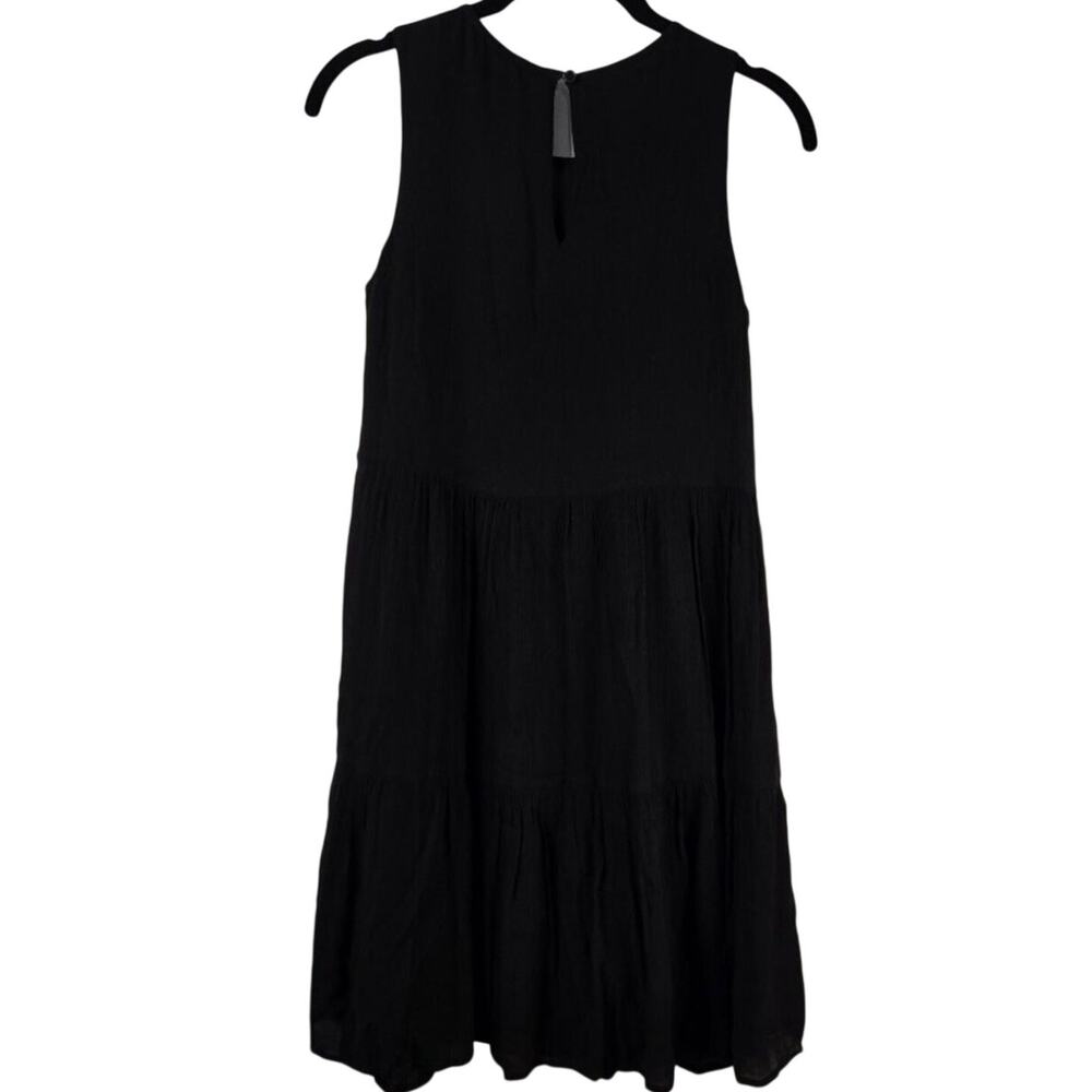 Banana Republic Black Tiered Mini Dress Swing Fit Crinkle Crepe A-Line Size XSP